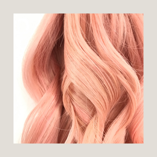 Hårförlängningar i rosa guld, brasilianskt och europeiskt hår, balayage