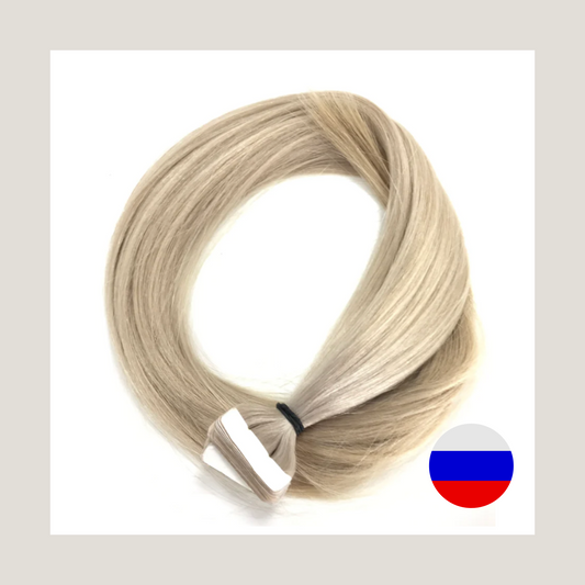 Cheveux humains remy vierges russes, extensions de cheveux à bande adhésive