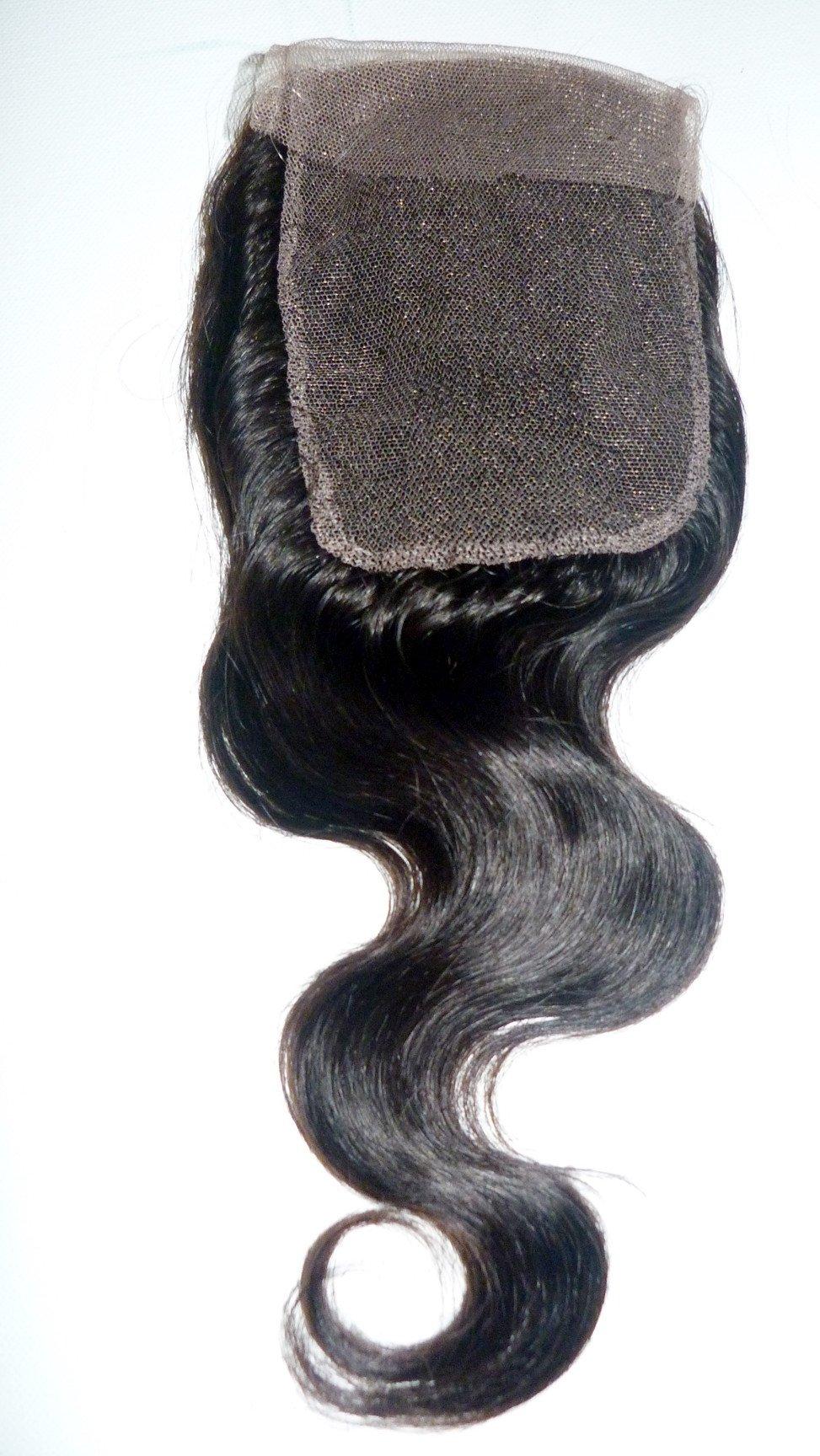 סגירת תחרה של רמי בתולה הודית - 4"x4"-שיער ויופי בתולה, תוספות השיער הטובות ביותר, שיער אנושי בתולה אמיתי.