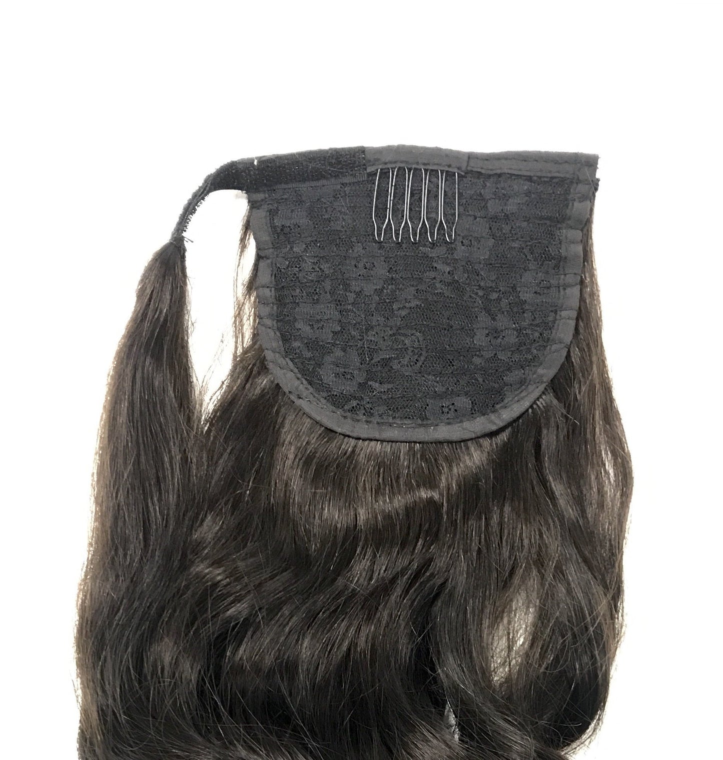 Hästsvansförlängning - Remy Human Hair Clip Hästsvans, 14" rak, mörkbrun - snabb frakt!