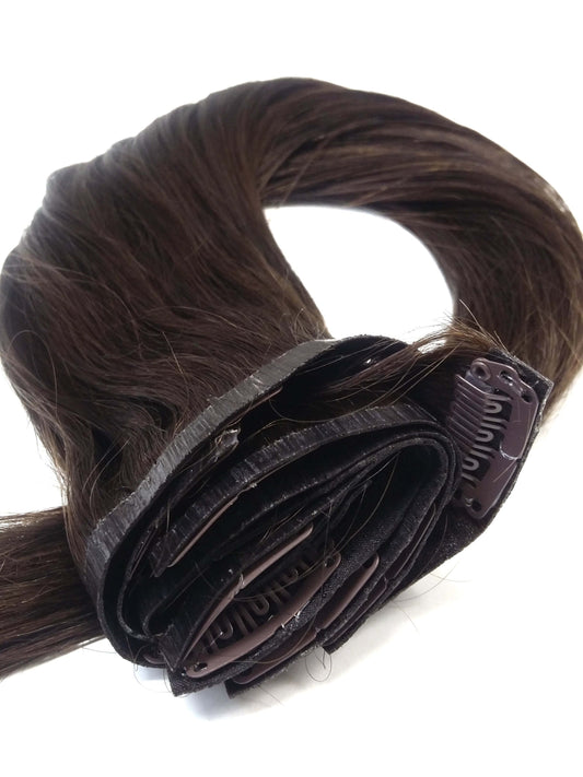 Brazilian Virgin Remy Human Hair - PU Clip In Extensions, 20'', Straight, Colour 2 ,100g - Quick Shipping